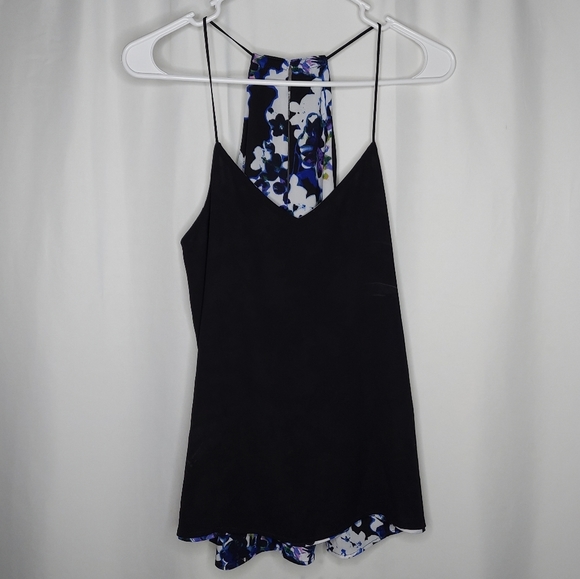 Express Camisole Tank Top Small Blue Floral Chiffon Keyhole Back REVERSIBLE - Picture 1 of 11